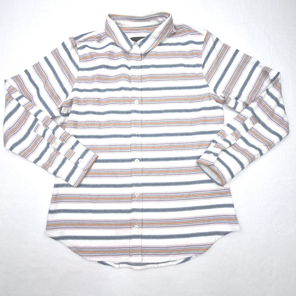 Wildfang Flannel Button Up Womens XS White Striped Long Sleeve WN7401 Essential